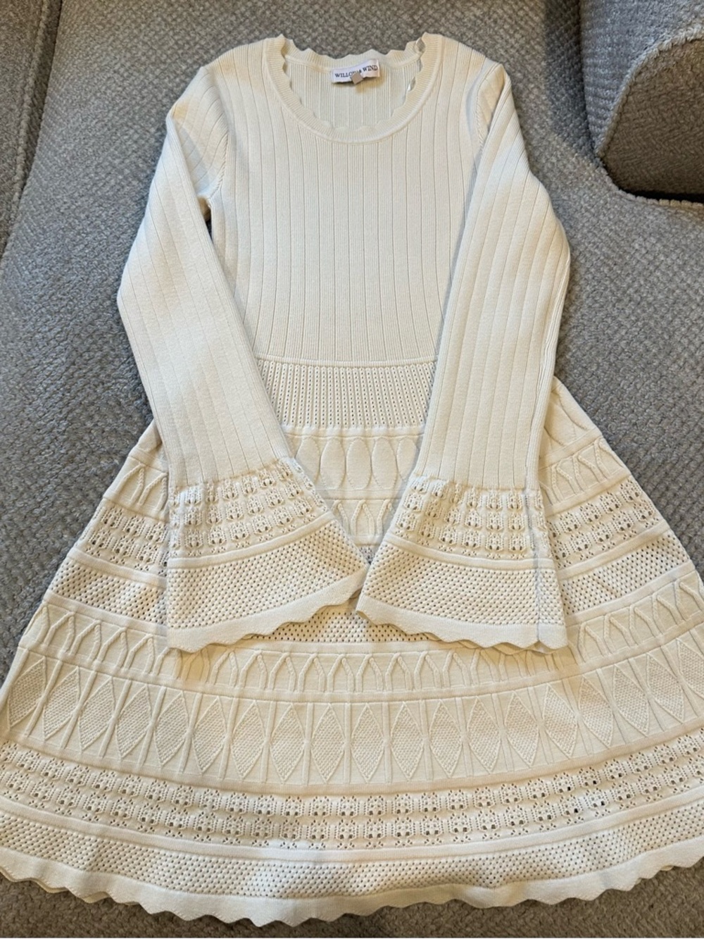 Cream Knit Bell-Sleeve Dress